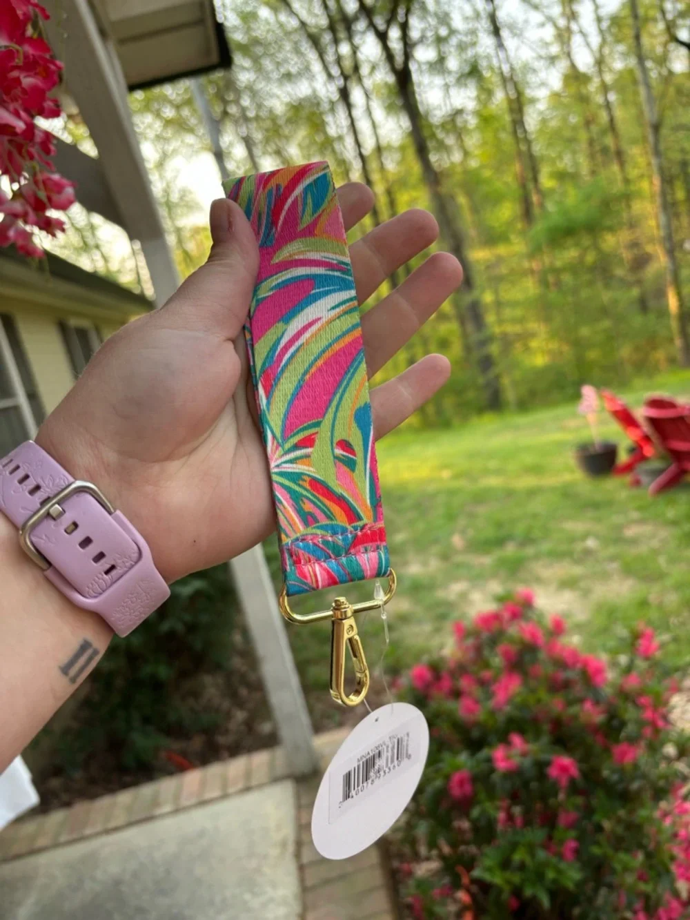 Colorful Tropical Print Wristlet Key & Card Holder with Gold Clip